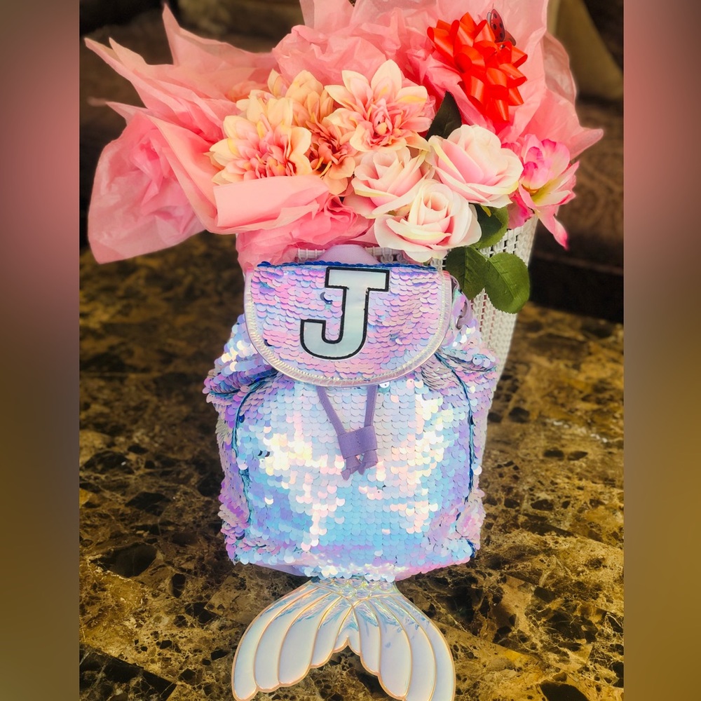 ❣️RARE❣️Justice Mermaid Flip Sequin Mini Rucksack Backpack❣️Initial “J”